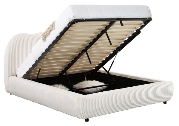 Двойно легло с място за съхранение KALLY бежов плат изкуствена кожа--матрак 160x200см