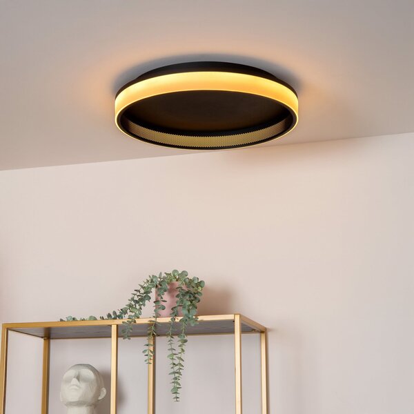 Lucide LED таванна лампа ESTREJA, черна, Ø 40 см, CCT, stepdim, Затъмняване, Черен, Дневна/трапезария, Метал, Модерен