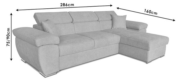 Ъглов диван двулицев Comy плат сив 286x160x75-90см