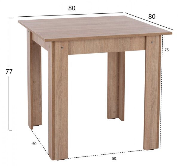 Трапезна маса KEVIN 80x80x77см, дъб сонома