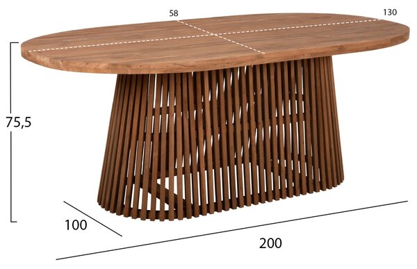 Трапезна маса REMIK тиково дърво натурал 100x200x75.5см.плот 4см