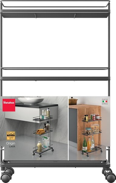 Матово черен стоманен подвижен стелаж 38x62x16 cm Lava – Metaltex