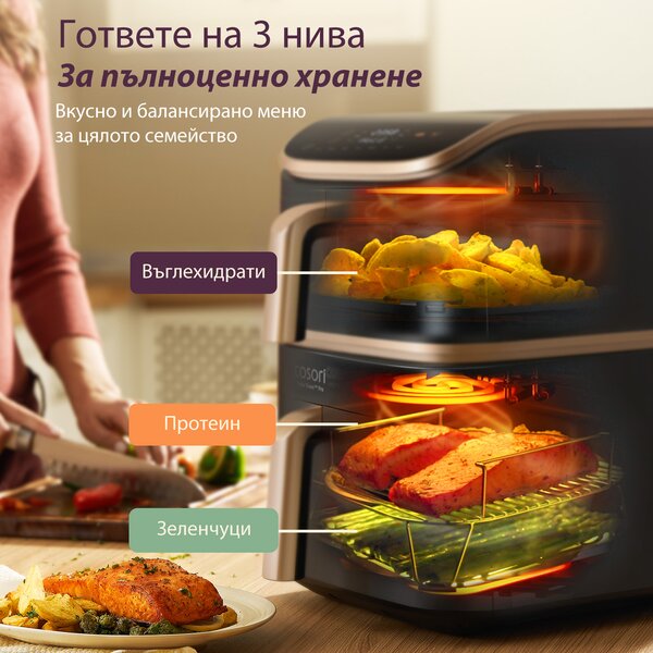 Фритюрник с горещ въздух Cosori Turbo Tower Pro CAF-DC123S, 10.8L, Черен