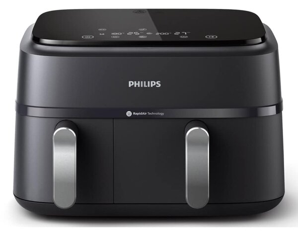 Фритюрник с горещ въздух Philips Dual Basket Airfryer NA351/00, 9 л. вместимост, 8 програми, две кошници, Rapid Air, 2750W