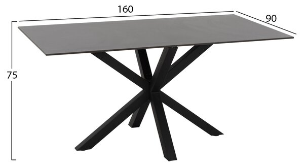 Трапезна маса SYNTEC от синтеров камък, черни метални крака, 160x90x75см