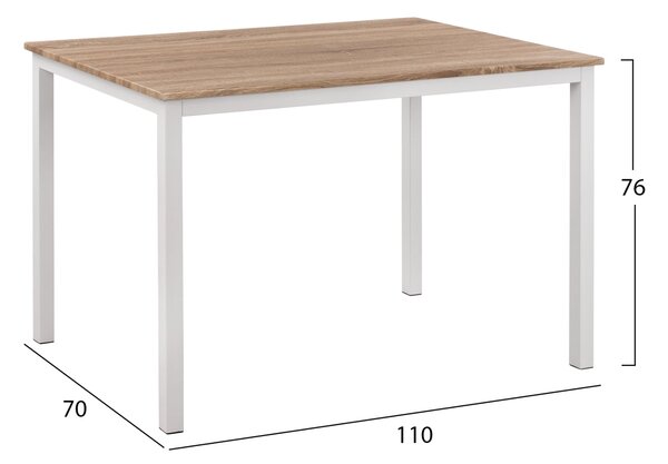 Трапезна маса PANYA 110x70x76, сонома, бели крака