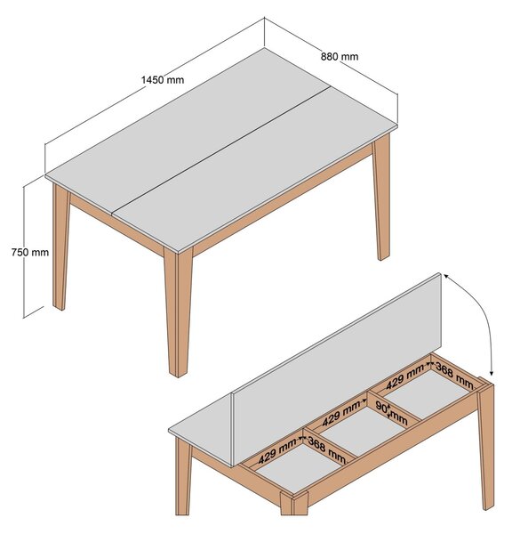 Трапезна маса STANDARD орех с място за съхранение 145x88x75см