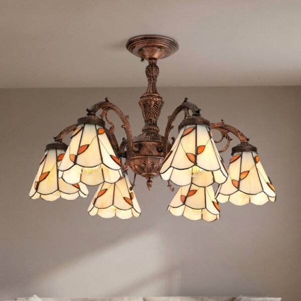Brilagi - Витражен плафонен полилей в стил Тифани FOLIA 6xE27/60W/230V, диаметър 60 см