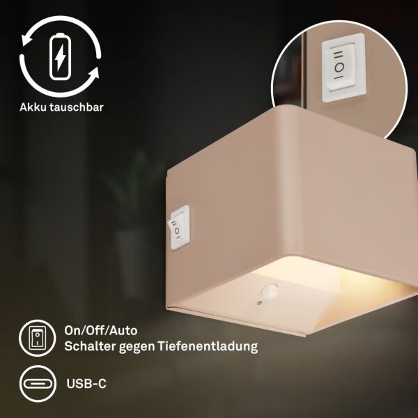 Briloner 3879011 - LED акумулаторно стенно осветително тяло със сензор BORRA LED/1,5W/5V 3600 mAh бежово