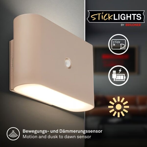Briloner 3878011 - LED стенен осветител с вграден акумулатор и сензор CHAT, LED/3W/5V, 2000 mAh, бежов