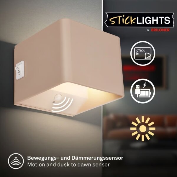 Briloner 3879011 - LED акумулаторно стенно осветително тяло със сензор BORRA LED/1,5W/5V 3600 mAh бежово