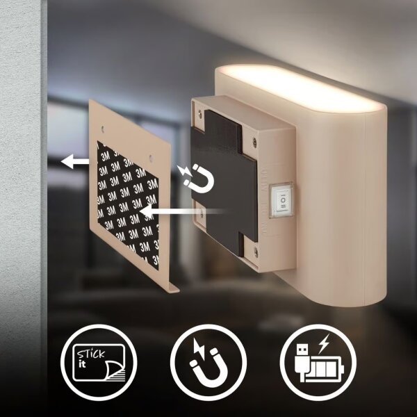 Briloner 3878011 - LED стенен осветител с вграден акумулатор и сензор CHAT, LED/3W/5V, 2000 mAh, бежов