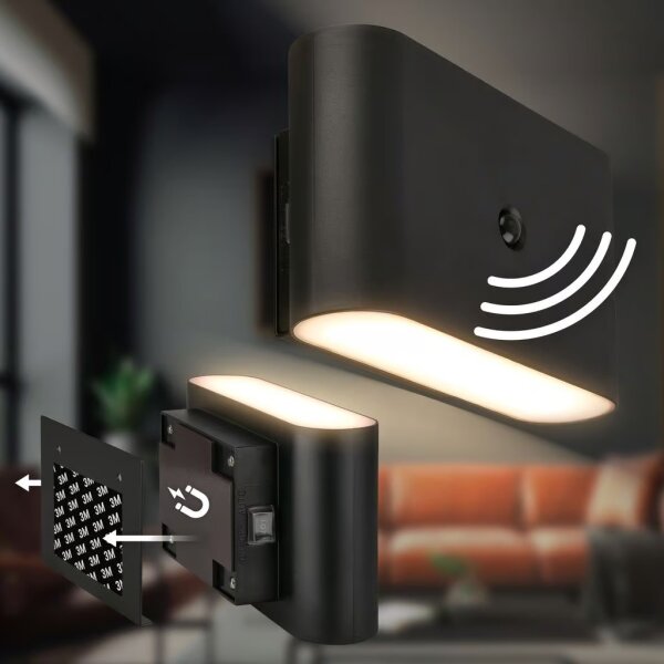 Briloner 3878015 – LED акумулаторна стенна лампа с датчик CHAT, LED/3W/5V, 2000 mAh, черна