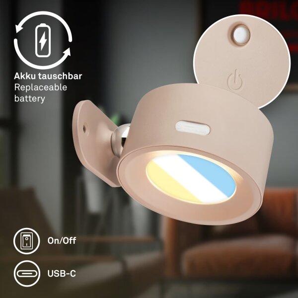 Briloner 3896011 - LED димируемо презареждаемо стеннo осветително тяло TARI LED/1,6W/5V 1500 mAh бежово