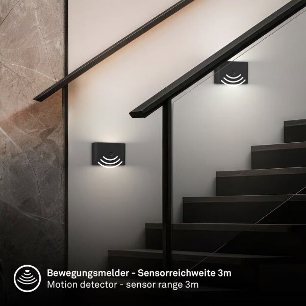 Briloner 3878015 – LED акумулаторна стенна лампа с датчик CHAT, LED/3W/5V, 2000 mAh, черна