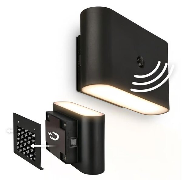 Briloner 3878015 – LED акумулаторна стенна лампа с датчик CHAT, LED/3W/5V, 2000 mAh, черна