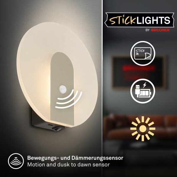Briloner 3889012 - LED зареждаемо настенно осветително тяло с сензор TARO LED/2,5W/5V 1800 mAh матово