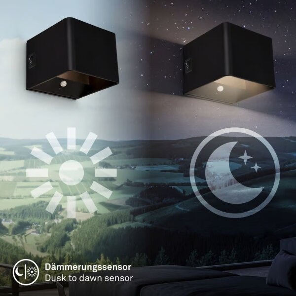 Briloner 3879015 - презареждаема стенна лампа LED със сензор BORRA LED/1,5W/5V 3600 mAh черна