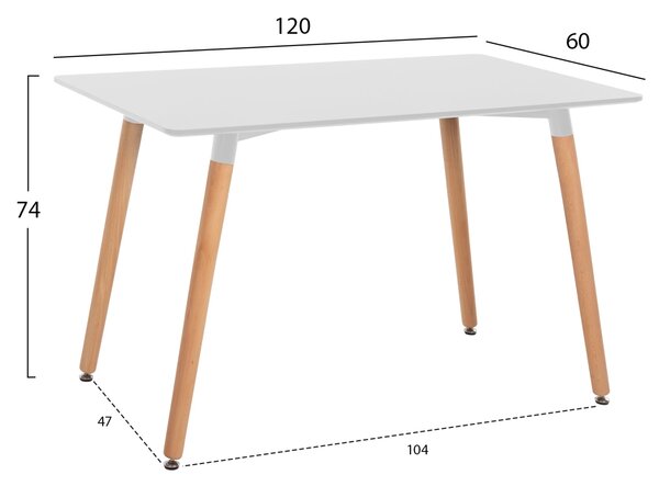 Трапезна маса ТОНИ бял-естествен цвят 120Χ60X74см