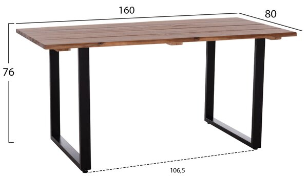 Трапезна маса FRIGGO акациево дърво дебелина на повърхността 2.6cm- 160x80x76h