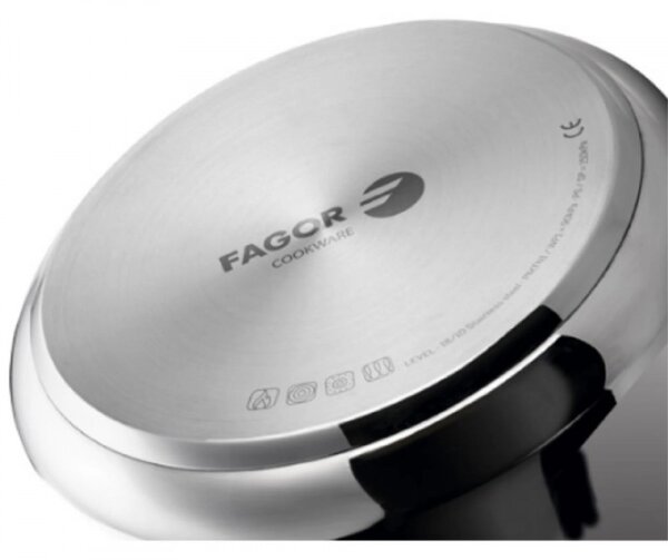 Тенджера под налягане Fagor Level, 6 л, 90 kPa, 22 см, 5 защити, 3-слойно дъно, Индукция, Сребрист
