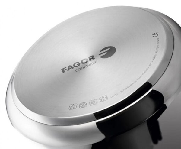Тенджера под налягане Fagor Level, 8 л, 90 kPa, 22 см, 5 защити, 3-слойно дъно, Индукция, Сребрист