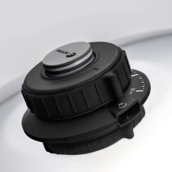 Тенджера под налягане Fagor Dual Xpress 4+6L, 2 бр, 30-90 kPa, 22 см, 5 защити, 3-слойно дъно, Неръждаема стомана 18/10, Индукция, Сребрист
