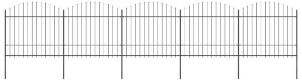 VidaXL Градинска ограда с пики, стомана, (1,5-1,75)x8,5 м, черна