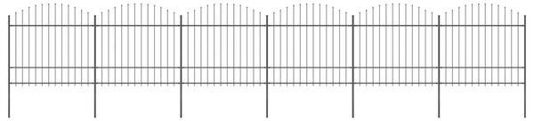 VidaXL Градинска ограда с пики, стомана, (1,5-1,75)x10,2 м, черна