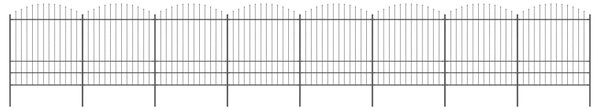 VidaXL Градинска ограда с пики, стомана, (1,75-2)x13,6 м, черна