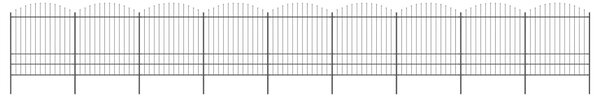 VidaXL Градинска ограда с пики, стомана, (1,75-2)x15,3 м, черна