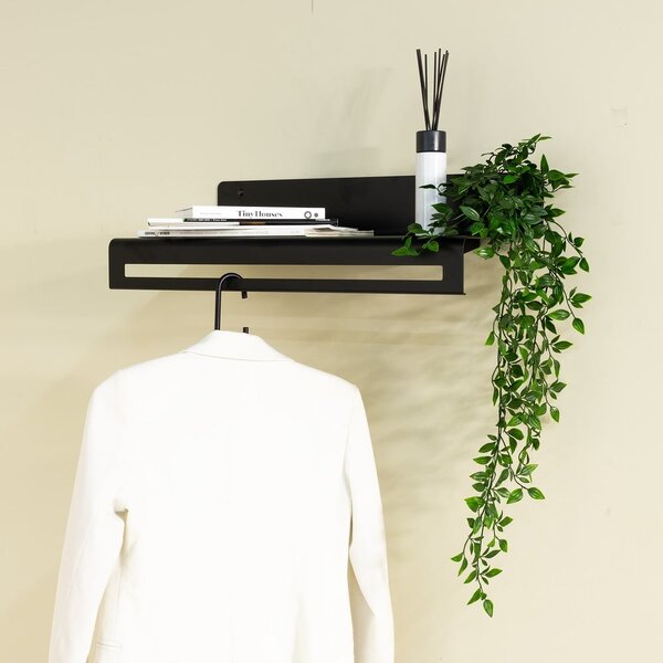 Черна метална стенна закачалка с рафт 60 cm Sway – Spinder Design