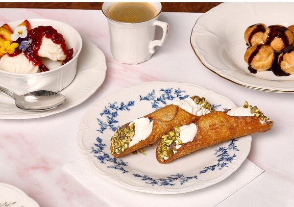 Бяла/синя десертна порцеланова чиния ø 16 cm Retro – BonBistro