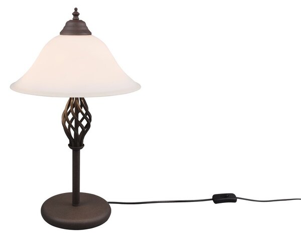 Тъмнокафява настолна лампа със стъклен абажур (височина 50 cm) Rustica – Trio