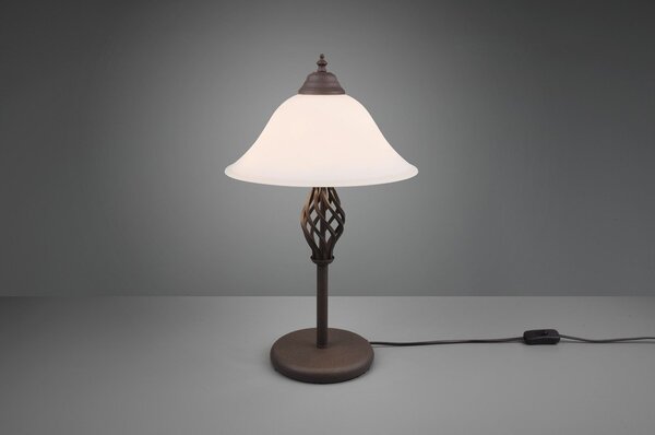 Тъмнокафява настолна лампа със стъклен абажур (височина 50 cm) Rustica – Trio