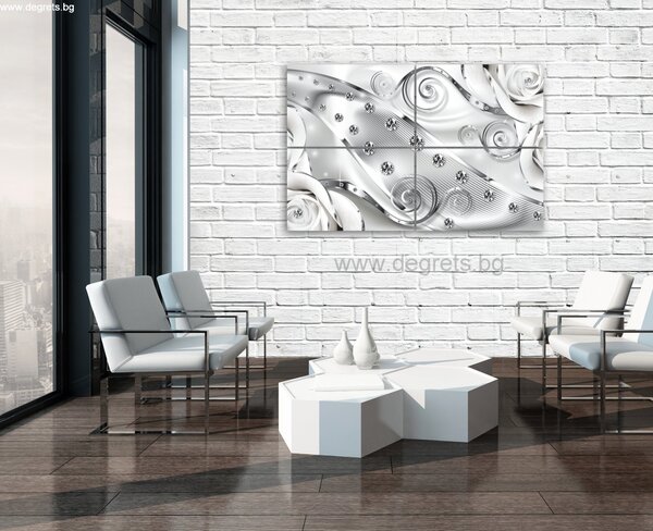 Картина Канава Бял флорален диамант 3D Сет 4 части