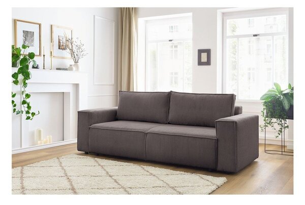 Кафяво-сив сгъваем диван от рипсено кадифе 245 cm Nihad – Bobochic Paris