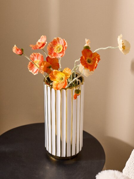 Sinsay - Керамична ваза с рифеловане и златист завършек - бял