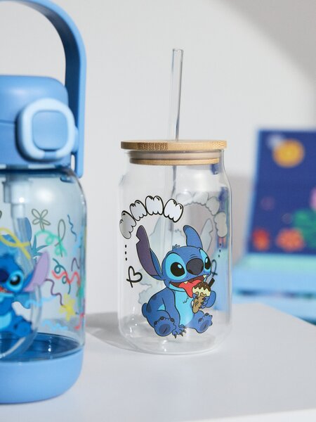 Sinsay - Стъклена чаша с капак и сламка Stitch - многоцветен