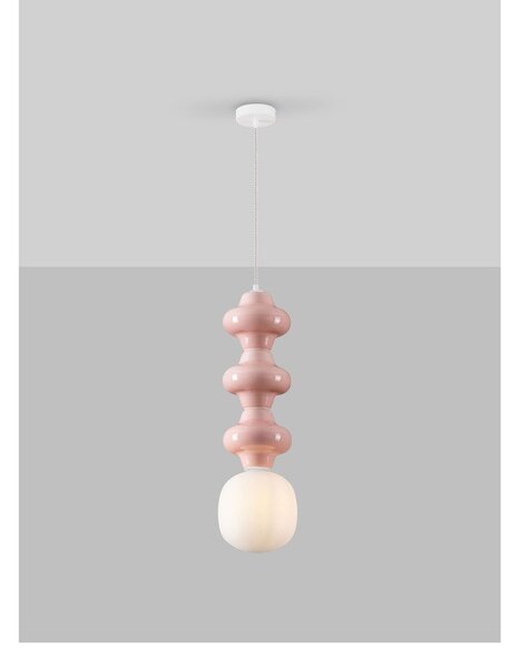 Бяло/светлорозово керамично висящо осветително тяло със стъклен абажур ø 18 cm Clio – Nova Luce