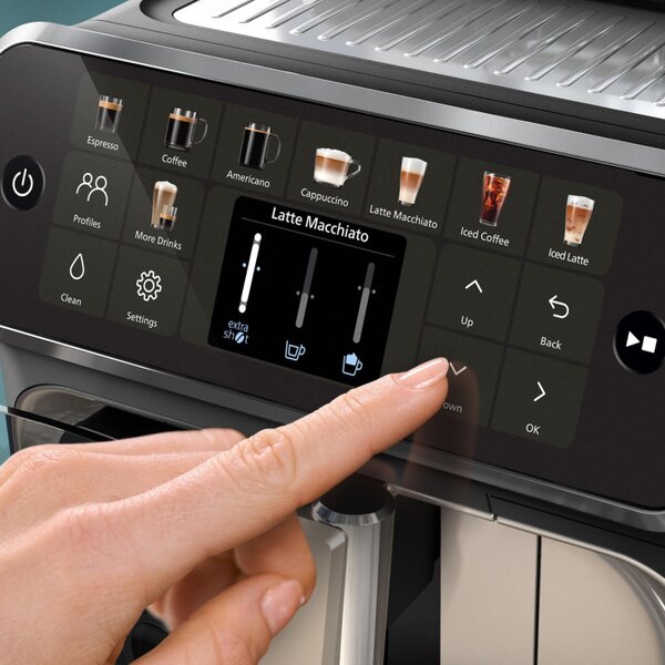 Кафеавтомат Philips LatteGo 5500 EP5543/90, 1500W, 15 bar, 1.8 л, 20 напитки, LatteGo, SilentBrew, QuickStart, Керамична мелачка, Сензорен екран, Бял хром