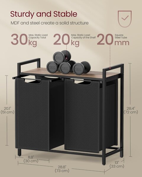 Кош за пране Vasagle Black 2 x 46L, 73 x 33 x 72 cm