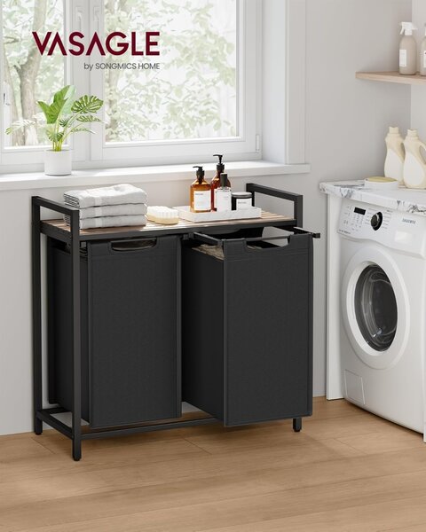 Кош за пране Vasagle Black 2 x 46L, 73 x 33 x 72 cm