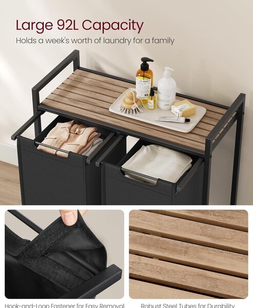 Кош за пране Vasagle Black 2 x 46L, 73 x 33 x 72 cm