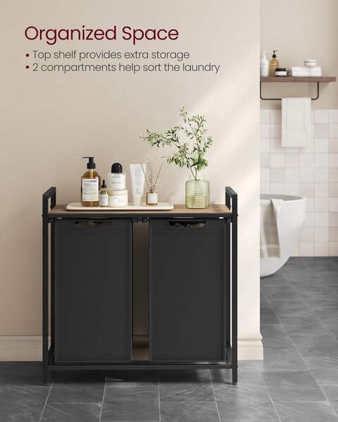 Кош за пране Vasagle Black 2 x 46L, 73 x 33 x 72 cm