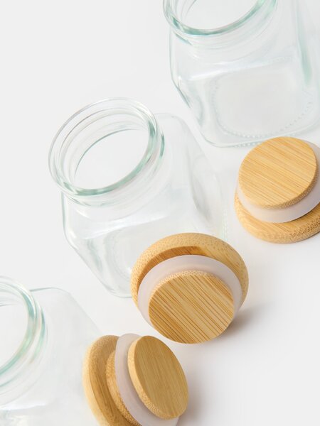 Sinsay - Контейнери за подправки с бамбуков капак комплект от 3 бр. - clear
