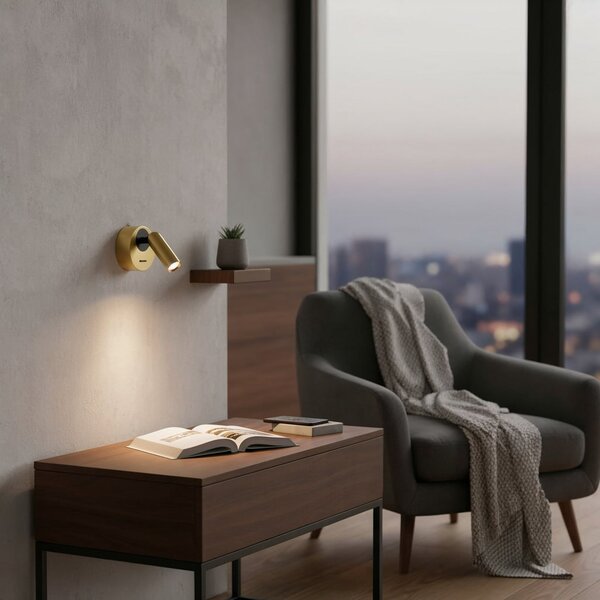 IDEAL LUX Ideal Lux LED стенен прожектор Bean, Ø 7 cm, месингов цвят, Злато / месинг, Дневна/трапезария, Метал, Модерен