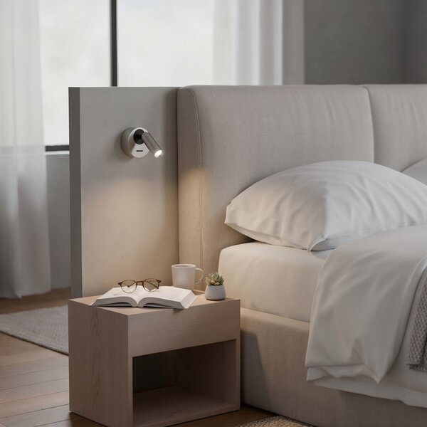 IDEAL LUX Ideal Lux LED стенен прожектор Bean, Ø 7 cm, никелиран метал, Металик, Дневна/трапезария, Метал, Модерен