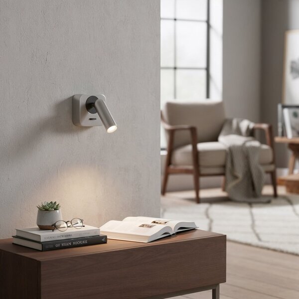 IDEAL LUX Ideal Lux LED стенен прожектор Bean, никелиран, ширина 7 cm, Металик, Дневна/трапезария, Метал, Модерен