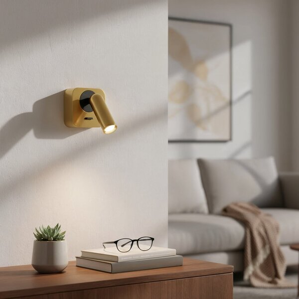 IDEAL LUX Ideal Lux LED стенен прожектор Bean, месинг, ширина 7 cm, Злато / месинг, Дневна/трапезария, Метал, Модерен